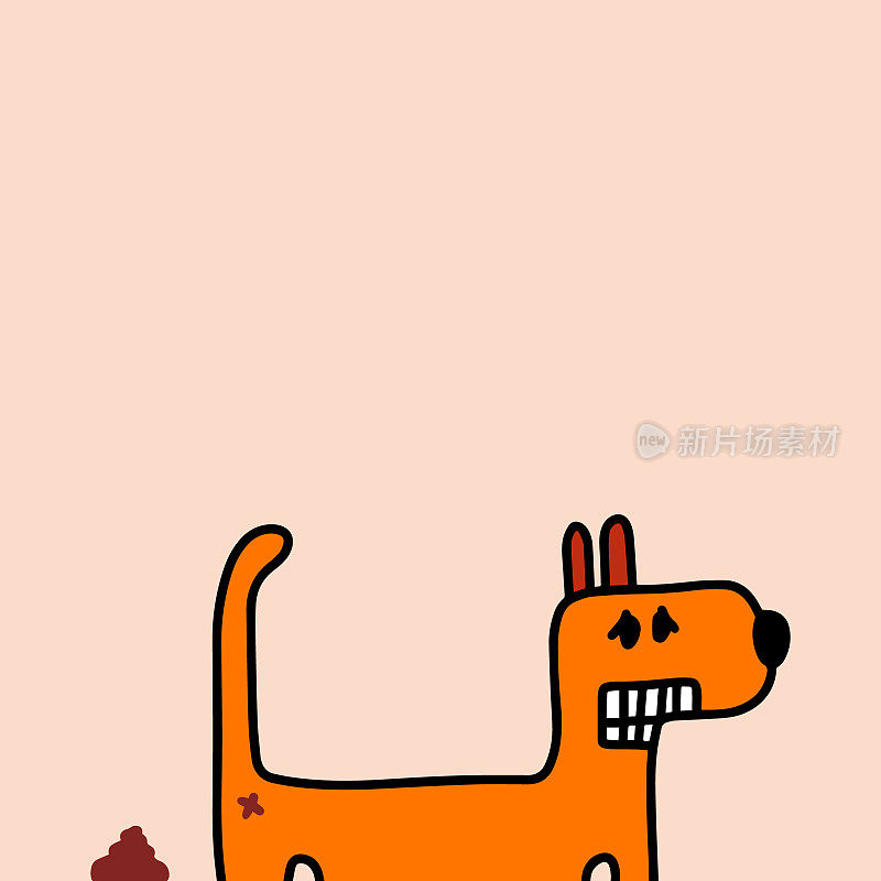 Dog poops hand drawn vector illustration in cartoon style orange
